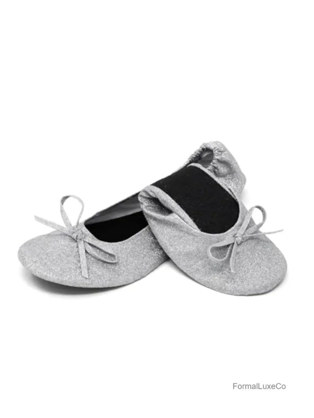 Sparkly Foldable Ballet Flats for Weddings, Glitter Slippers with Pouch